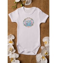 Kız Bebek Fil Baskılı Beyaz Çıtçıtlı Body  %100 Pamuklu Zıbın