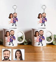 Kişiye Özel Sevgili Tasarımlı Karikatür 2 Adet Kupa Ve Anahtarlık Hediye Seti 9
