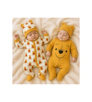 Winnie The Pooh Baskılı 2'li Bebek Tulum Seti Şapkalı