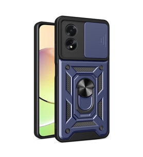 Oppo A38 Kılıf Yüzüklü Standli Sürgülü Kamera Korumalı Tank Sert Silikon Kapak (Mavi)