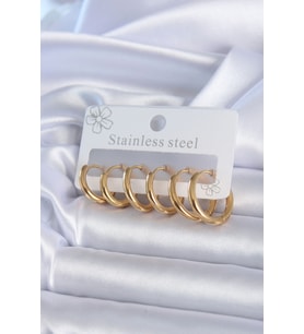 316L Çelik Gold Renk Halka Model Kadın Küpe Seti - TJ-BKP7886