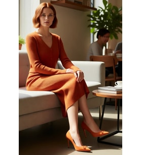 Kadın Bodycon Düz Triko Midi Elbise Uzun Kollu V Yaka Günlük Şık ve Rahat Kombinler İçin Kaliteli