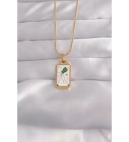 316L Çelik Gold Renk Beyaz Mineli Tarot Kolye - TJ-BKO9039