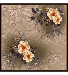 Barok Çiçekli Desen Black Seri Twill Eşarp Eşarp Askısı ile Birlikte 90x90 cm Be