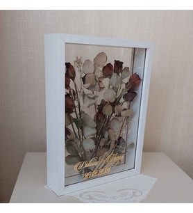 İsimli  BEYAZ 30x40 cm Çift Yönlü Anı Çerçevesi! Gül Kutusu Şeffaf Gül Kutusu