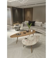 Orta Sehpa Seti Modern 2’li Ahşap Ayaklı Salon Oturma Odası Dekoratif Sehpa Takımı 8888 Ceviz Efes