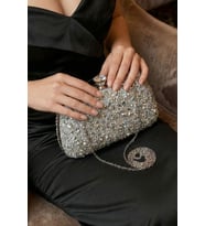 Kristal Taşlı Kadın Abiye Clutch, Omuz Çanta