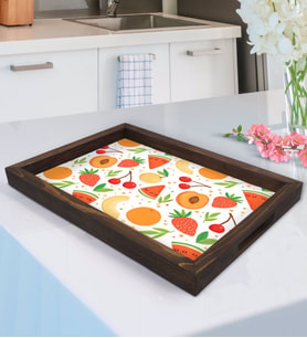 BK Gift Meyveler Tasarımlı Doğal Ahşap Tepsi-3