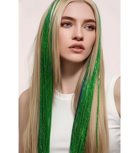 Caş Dekorasyon Yeşil Renk Simli Yan Postiş Hair Tinsel Shiny Hair-50 Cm- (2Adet)