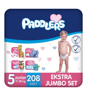 Paddlers Bebek Bezi 5 Numara Junior (11-18 Kg) 208 Adet – Ekstra Jumbo Set