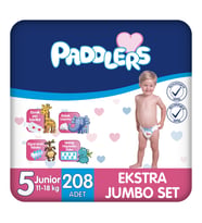 Paddlers Bebek Bezi 5 Numara Junior (11-18 Kg) 208 Adet – Ekstra Jumbo Set