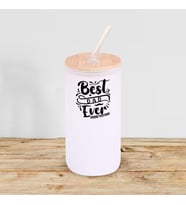 BK Gift İsimli Dad Tasarımlı Beyaz Renk Pipetli Buzlu Cam Bardak 600ml - 5, Babaya Hediye, Doğum Günü Hediyesi