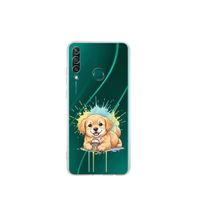 Huawei Y6P ile Uyumlu Splash Köpek Tasarımlı Şeffaf Silikon Kılıf