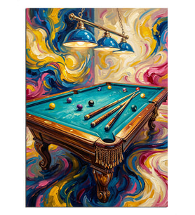 Renkli Bilardo Masası Ve Lambalar Dekoratif Kanvas - Mdf Ahşap Tablo