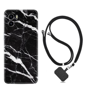 Vivo Y15S Y32 Y33S Y51 Y53S Kılıf Boyun Askılı Silikon Siyah Şerit Mermer 1318