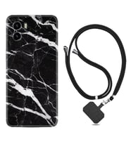 Vivo Y15S Y32 Y33S Y51 Y53S Kılıf Boyun Askılı Silikon Siyah Şerit Mermer 1318