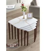 Ceviz Gürgen Ayak Beyaz 4lü Zigon Sehpa Takımı