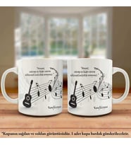 Gitar - Müzik Notaları - Güzel Sözler - Kupa Bardak - Hediyelik