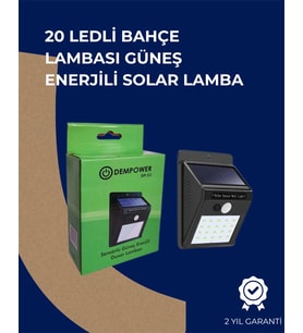 Solar Enerjili 20 Led Duvar Lambası Hareket Sensörlü, Su Geçirmez, Kablo Gerektirmez