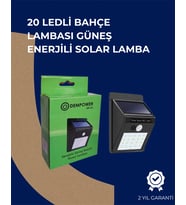 Solar Enerjili 20 Led Duvar Lambası Hareket Sensörlü, Su Geçirmez, Kablo Gerektirmez