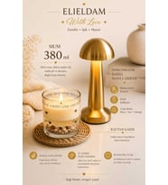 Doğum Günü, Özel Gün, Yeni İş, Yeni Ev Hediyesi Kalp Motifli Doğal Soya Mum ve Gold Masa Lambası Seti
