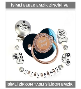 Sahi Aksesuar İsimli Bebek Emzik Zinciri ve İsimli Silikon Emzik Seti