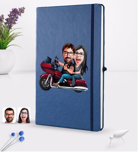 BK Gift Kişiye Özel Sevgililer Karikatürlü Karikatürlü Lacivert Termo Deri Defter 16x24cm Model 103