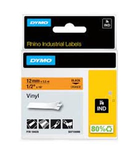 Dymo 18435 RhinoPro Renkli Vinil Şerit 12mmx5,5m Turuncu-Siyah