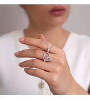95 Ayar  Radyum Kaplama Pembe Zirkon Taşlı Kalpli Gümüş Kolye