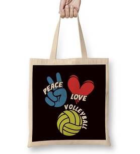 Peace Love Volleyball Player Game Team Coach Setter Training Bez Çanta Uzun Saplı
