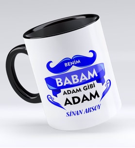 BK Gift Kişiye Özel Benim Babam Adam Gibi Adam Tasarımlı Siyah Kupa Bardak - Model 1