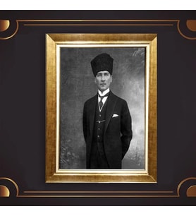 Özel Seri Paspartulu Çerçeveli Atatürk Tablo l314 (Gold)