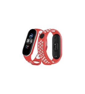 Mey İthalat® Mi Band 4 Spor Delikli Kordon - Kırmızı-Beyaz