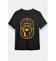 1 Mayıs Labor Day Emekçi Temalı Baskılı Oversize Bisiklet Yaka T-shirt - Siyah