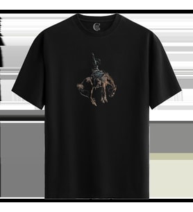 Rodeo Rider - %100 Pamuklu Erkek Siyah Tişört - Premium Quality (Siyah - Beyaz)