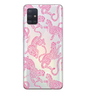 Samsung Galaxy A51 Uyumlu Pembe Leopar Desenli Şeffaf Telefon Kılıfı