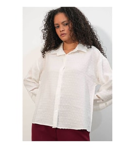 Bigdart Oversize Desenli Beyaz Kadın Gömlek 20379