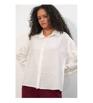 Bigdart Oversize Desenli Beyaz Kadın Gömlek 20379