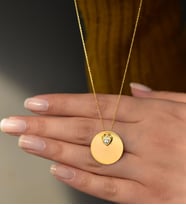 Papatya Silver 925 Ayar Gümüş Kalp Tektaş Plaka Kolye (Gold)