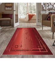 Bordo Geometrik Desen Yıkanabilir Kaymaz Taban Leke Tutmaz Modern Salon Halısı ve Yolluk