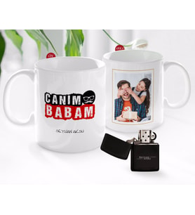 BK Gift Kişiye Özel Babalar Günü Hediyesi Fotoğraflı Kupa Bardak ve Benzinli Çakmak Seti-33 (Model 1)