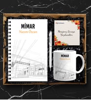 Kişiye Özel Mimar Tasarımlı Ahşap Defter Kalem Ve Kupa Seti