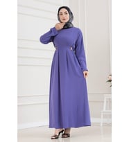 Beli Toka Detaylı Tesettür Elbise-LİLA