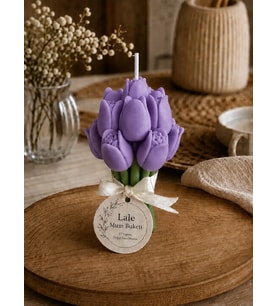 Mumelia Lale Buket - Doğal Soya Hediyelik Mum - Mor - 15 Adet