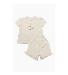 Bistyle 2li Takım Şortlu Müslin Daisy Flowers 14131 Somon