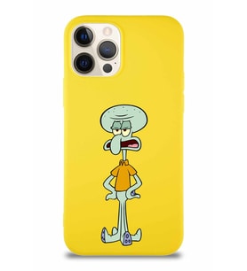 Apple iPhone 12 Pro Soft Premier Kapak Squidward Dokunaç Tasarımlı Silikon Kılıf - Sarı (Şeffaf)
