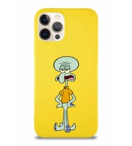 Apple iPhone 12 Pro Soft Premier Kapak Squidward Dokunaç Tasarımlı Silikon Kılıf - Sarı (Şeffaf)