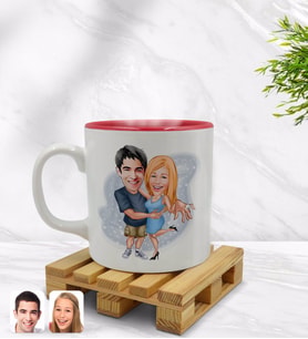 BK Gift Kişiye Özel Sevgililer Karikatürlü İçi Kırmızı Renkli Kupa Bardak Model 14