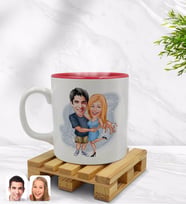 BK Gift Kişiye Özel Sevgililer Karikatürlü İçi Kırmızı Renkli Kupa Bardak Model 14