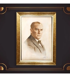Özel Seri Paspartulu Çerçeveli Atatürk Tablo l259 (Gold)